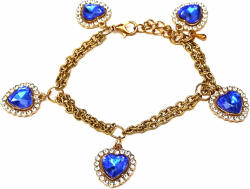Maria King 5 kék kristály szív charmos dupla karkötő, arany színű (STM-321-5k-a)