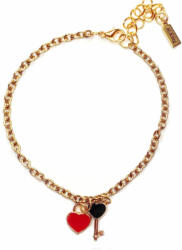 Maria King Arany színű karkötő fekete tűzzománc kulcs és piros szív charmmal (STM-440-441-k-a)