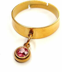 Maria King Pink kristály charmos állítható méretű gyűrű, arany színű, választható szélességben (STM-426-gy)