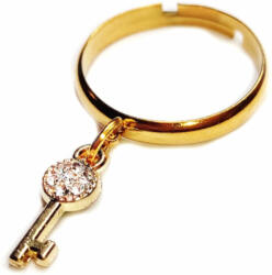 Maria King Kristály kulcs charmos állítható méretű gyűrű, arany színű, választható szélességben (STM-358-gy)