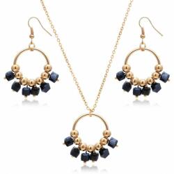 Maria King Geometrikus medál nyaklánccal, fülbevalóval, arany-kék (WEN1598)