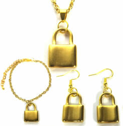 Maria King Nemesacél Lakat nyaklánc, fülbevaló és karkötő szett, arany színű (STM-122-s)