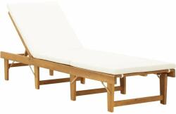 vidaXL Összecsukható tömör akácfa krémfehér párnával (316645)