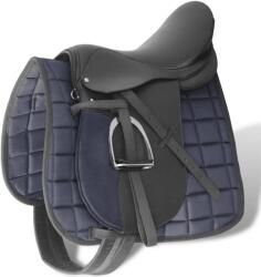 vidaXL К-т за яздене със седло от естествена кожа, черен 17, 5", 18 см, 5 в 1 (90645)
