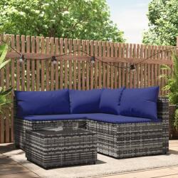 vidaXL Set mobilier de grădină cu perne, 4 piese, gri, poliratan (319845)