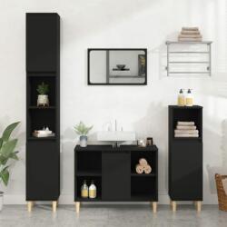 vidaXL Set mobilier de baie, 3 piese, negru, lemn compozit (3185614)