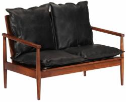 vidaXL Canapea cu 2 locuri, negru, piele naturală & lemn masiv acacia (340924) Canapea