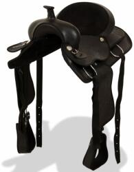 vidaXL Șa Western, căpăstru & pieptar, piele naturală, 16", negru (91353)
