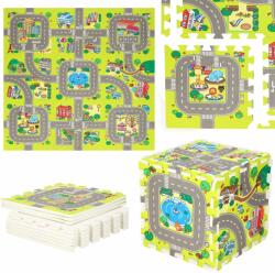SPRINGOS Szivacs puzzle 90, 5x90, 5cm (9db 30x30cm) - Utcák - zöld (FM0021)