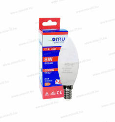 OMU Lighting LED izzó E14 C37 gyertya 8W 806lm 6500K hideg fehér garancia 2 év LBE14C378.08066500 (LBE14C378.08066500)