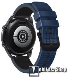 Okosóra szíj - szilikon, rácsos textúra mintás - FEKETE / SÖTÉTKÉK - 120mm+82mm hosszú, 20mm széles - SAMSUNG Watch4 40mm / 42mm / 44mm / 46mm / Watch5 40mm / 44mm/ Pro / Active2 40mm / 44mm / Amazfit