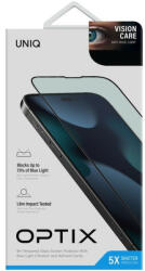 Apple iPhone 14 Plus, Kijelzővédő fólia, ütésálló fólia (az íves részre is! ), Tempered Glass (edzett üveg), Anti Blue Ray, Uniq Optix VisionCare, fekete - tok-shop