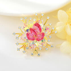 Arannyal bevont exkluzív virág bross színjátszó és pink Swarovski kristályokkal (0688. ) (XR09593F)