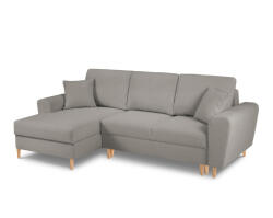 Micadoni Coltar extensibil Moghan, colt pe partea stanga cu tapiterie boucle si picioare din lemn maro, gri (ColtarMoghan1set2) Canapea
