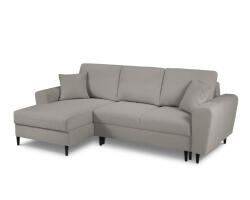 Micadoni Coltar extensibil Moghan, colt pe partea stanga cu tapiterie boucle si picioare din lemn negru, gri (ColtarMoghan1set5) Canapea