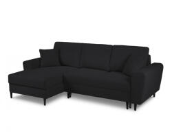 Micadoni Coltar extensibil Moghan, colt pe partea stanga cu tapiterie boucle si picioare din lemn negru, negru (ColtarMoghan1set6) Canapea