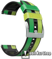 Okosóra szíj - ZÖLD / FEKETE - szilikon / PU bőrrel bevont - 125mm + 90mm hosszú, 22mm széles - HUAWEI Watch GT 3 46mm / GT 3 Pro 46mm / Watch 3 46mm / Watch 3 Pro 48mm / SAMSUNG Watch3 45mm / Xiaomi