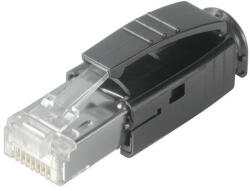 Weidmüller 1963590000 IE-PS-RJ45-TH-BK RJ45 krimpelhető csatlakozó dugó, Dugó vezetéktörés-gátló hüvellyel, fekete, Cat. 6A / E osztályA (ISO/IEC 11801 2010) (1963590000)
