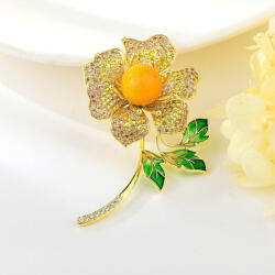 Arannyal bevont virágszál bross pezsgőszínű cirkónia kristályokkal (0766. ) (XR08640F)