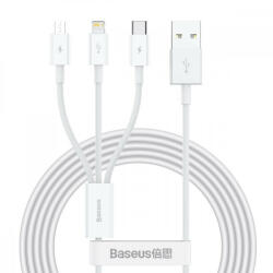 Baseus Superior Series 3 az 1-ben USB-kábel, USB-mikro-USB / USB-C / Lightning, 3, 5 A, 1, 2 m (fehér)