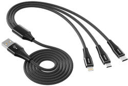 Vipfan X16 3w1 USB-C/Lightning/Micro 3.5A 1.5m USB kábel (czarny) - pixelrodeo