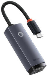 Baseus ADAPTOR RETEA Baseus Lite, USB Type-C to RJ-45 10/100 Mbps Adapter, metalic, LED, gri "WKQX000213" (include TV 0.18lei) - 693217 (WKQX000213)