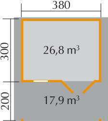 WEKA faház szerszámtároló 111 380 x 300 cm, Terasz előtetővel (200 cm) kérem + terasz padlóval és korlátokkal (111.3830.44.00)