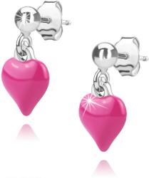 Ekszer Eshop 925 Ezüst fülbevaló - egy sima gyöngy, egy rózsaszín domború szív, fülbevaló, stekkerzár