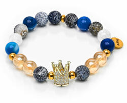 Maria King Blue Gold Crown - Arany angyal aura, hegyikristály és achát ásvány karkötő Korona dísszel, dobozban (STM-as-512k)