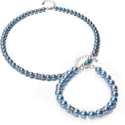 Maria King Silky Blue Elegance - kék színű gyöngy exkluzív ásvány ékszerszett (nyaklánc + karkötő) dobozban (STM-as-468-sz)