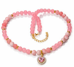 Maria King Romance in Pink - Jade exkluzív ásvány nyaklánc Kristály Szív charmmal vagy anélkül, dobozban (STM-as-246-L)