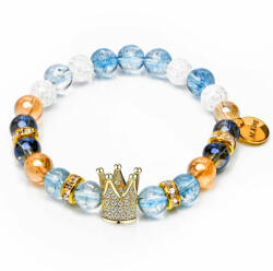 Maria King The Frozen Queen's Crown - Topáz, aura kvarc, arany angyal aura és hegyikristály ásvány karkötő Korona dísszel, dobozban (STM-as-558k)