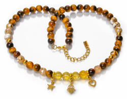 Maria King Golden Amulet - Citrin és tigrisszem exkluzív ásvány nyaklánc Szív, Fatima keze és Csillag charmmal vagy anélkül, dobozban (STM-as-211-L)