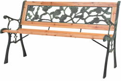 Garden Line Banca de gradina cu spatar, model trandafiri, de lemn si cadru de metal, Maro, 122 x 54 x 73 cm