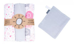 MT Textil MTT Textil pelenka 3 db + Mosdatókesztyű - Fehér rózsaszín szívek