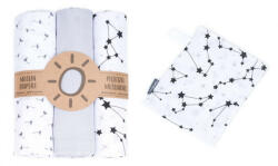 MT Textil MTT Textil pelenka 3 db + Mosdatókesztyű - Szürke-Fehér - Csillagok és virágok