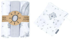 MT Textil MTT Textil pelenka 3 db + Mosdatókesztyű - Fehér-Szürke - Tollak és virágok