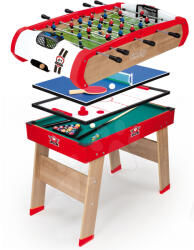 Smoby Fotbal de masă Powerplay 4în1 Smoby din lemn cu biliard, hochei, tenis de masă 94*60 cm de la 8 ani (SM640002)