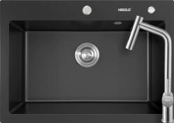 Higold 935004B konyhai mosogatótálca 680 x 480 mm fekete és Higold Piniz konyhai csaptelep kihúzható fejjel, matt rozsdamentes acél (SET935004BPS)
