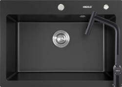 Higold 935004B konyhai mosogatótálca 680 x 480 mm fekete és Higold Piniz konyhai csaptelep kihúzható fejjel, fekete (SET935004BPB)