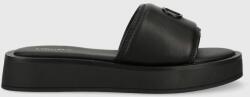 Calvin Klein slapi de piele DRESS FLATFORM W/HW femei, culoarea negru, cu platforma, HW0HW01487 PPYX-KLD027_99X