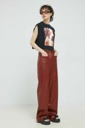 Hugo pantaloni femei, culoarea maro, lat, high waist PPYX-SPD02F_88X