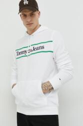 Tommy Hilfiger bluza barbati, culoarea alb, cu glugă, cu imprimeu PPYX-BLM109_00X