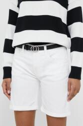 Pepe Jeans pantaloni scurti jeans Poppy femei, culoarea alb, neted, medium waist PPYX-SZD070_00X