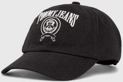 Tommy Jeans șapcă de baseball din bumbac culoarea negru, cu imprimeu PPYX-CAD01A_99X
