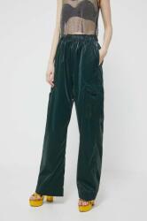 Stine Goya pantaloni femei, culoarea verde, lat, high waist PPYX-SPD106_79X