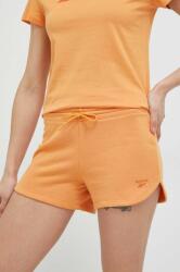 Reebok pantaloni scurti femei, culoarea portocaliu, neted, high waist PPYX-SZD07H_22X