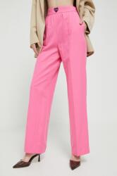 Love Moschino pantaloni din amestec de in culoarea roz, drept, high waist PPYX-SPD052_43X