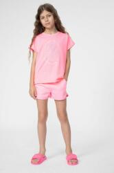 4F pantaloni scurți din bumbac pentru copii culoarea roz, neted PPYX-SZG0A1_03X