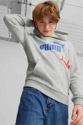 PUMA bluza copii ESS+ LOGO POWER Hoodie TR B culoarea gri, cu glugă, cu imprimeu PPYX-BLB01N_09X